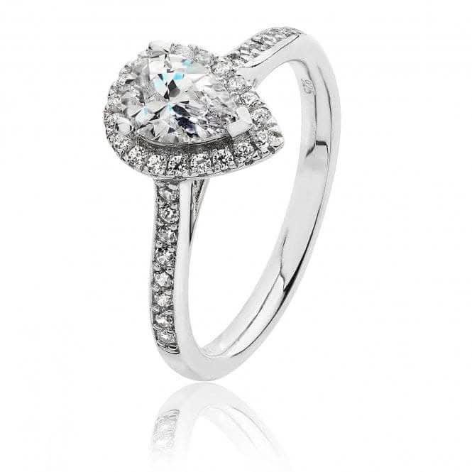Silver & Co Halo Pear Shape CZ Ring With Small Claw Setting SRG0015CZ