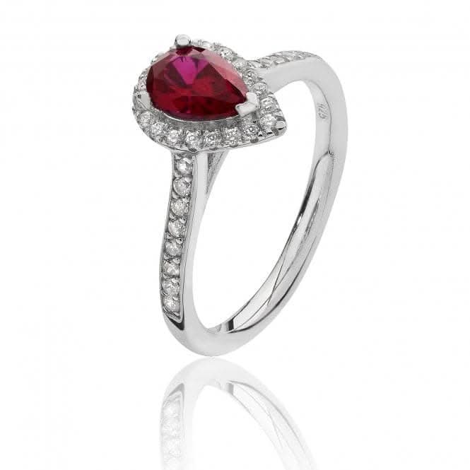 Silver & Co Halo Style Red Cubic Zirconia Ring with Small Pear Shape SRG0015RU