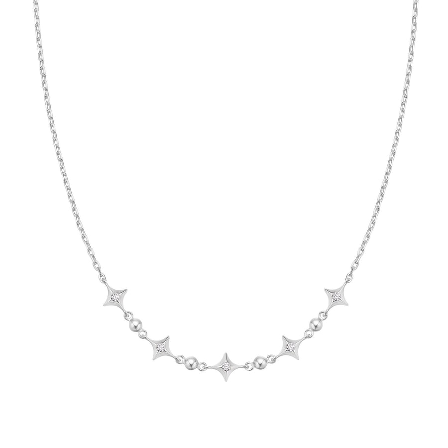 Silver Sparkling Star Station Necklace N064-04H