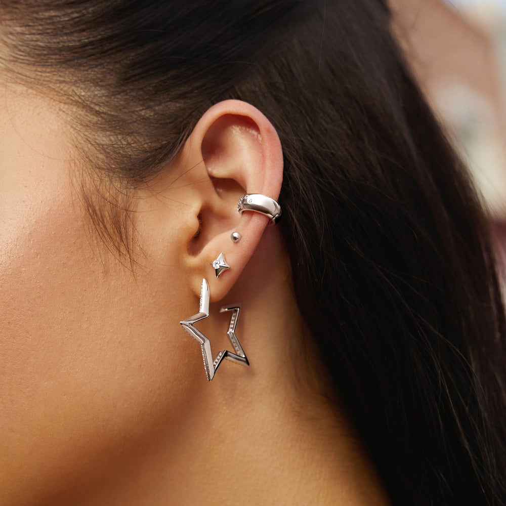 Silver Sparkling Star Stud Earrings E064-02H