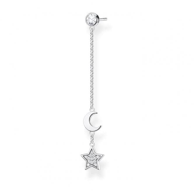 Silver Star & Moon Chain Single Earring  H2151-051-14