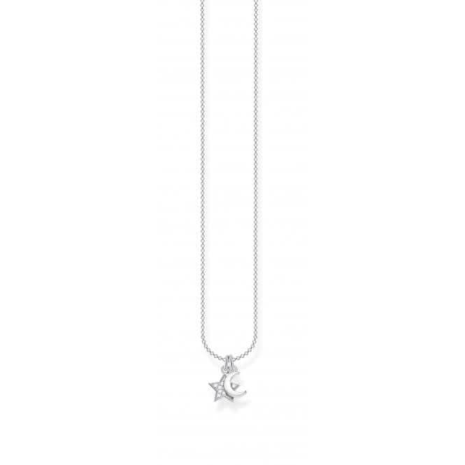 Silver Star & Moon Necklace 45cm KE2068-051-14-L45v