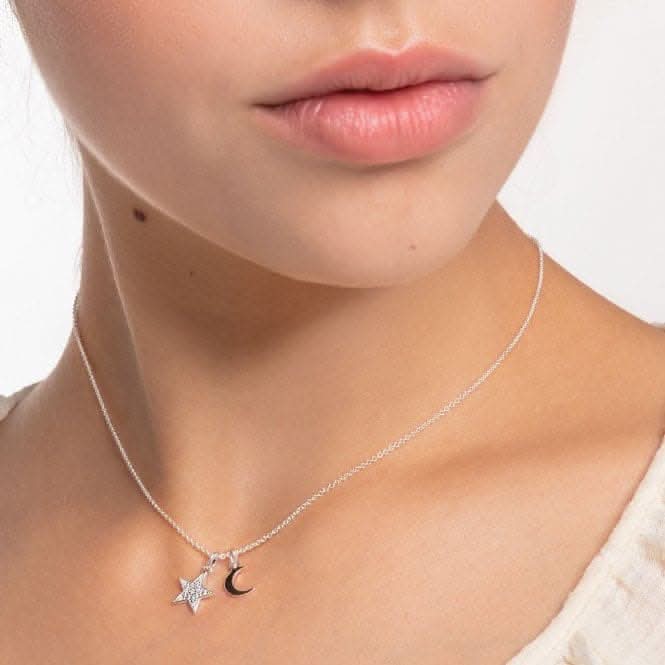 Silver Star & Moon Necklace 45cm KE2068-051-14-L45v