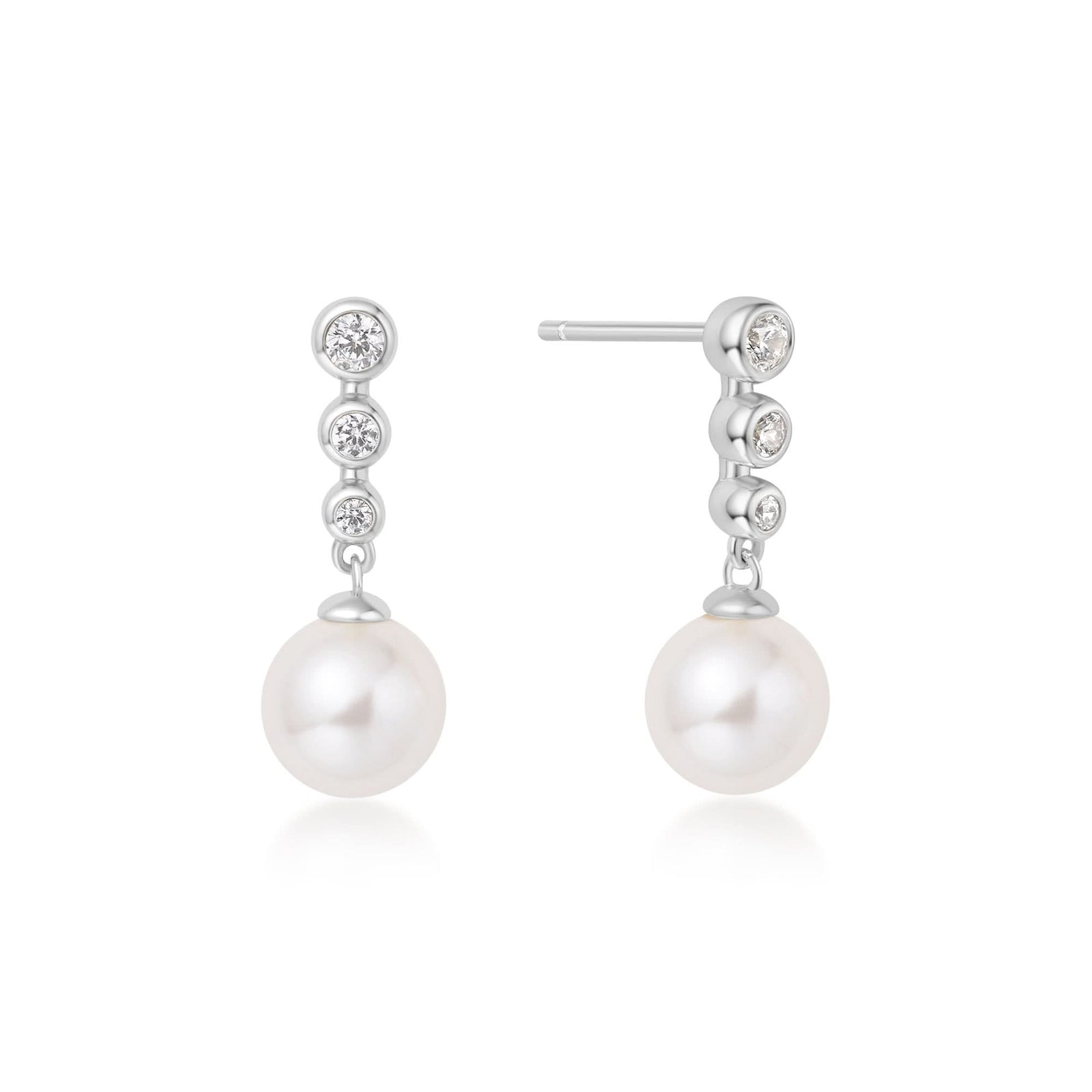 Silver Tennis Beaded Stone Pearl Drop Stud Earrings E065 - 03HAnia HaieE065 - 03H