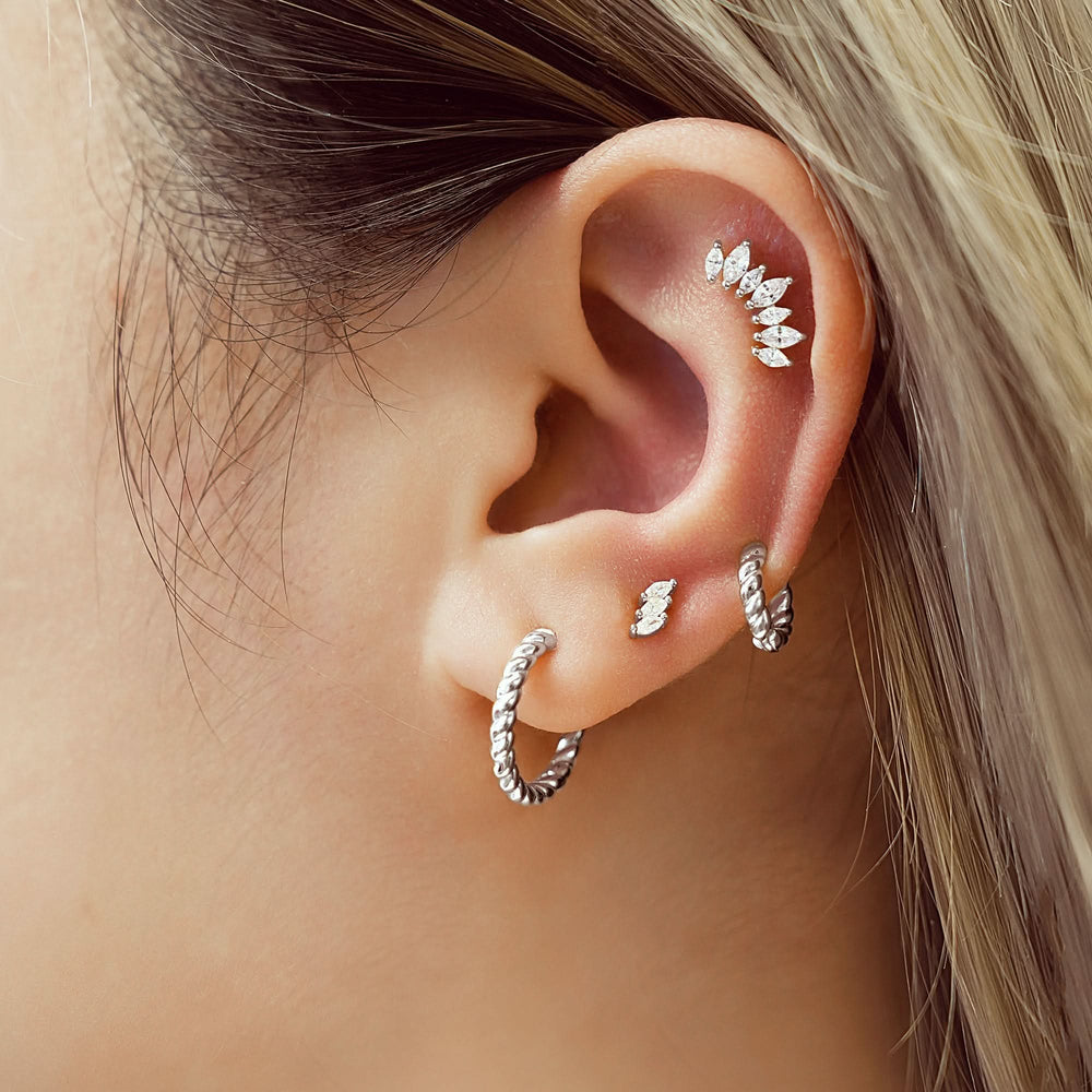 Silver Texture Medium Huggie Hoop Earrings E063-05H