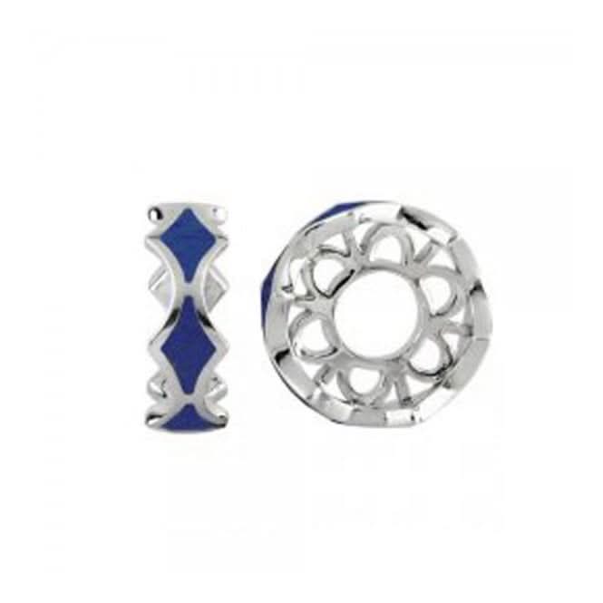 Silver Wheel with Navy Enamel Diamonds