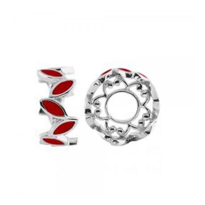 Silver Wheel with Red Enamel Leaves S427RED