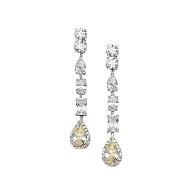 Acotis Silver Yellow Zirconia Rhodium Earrings with White Stones G51152