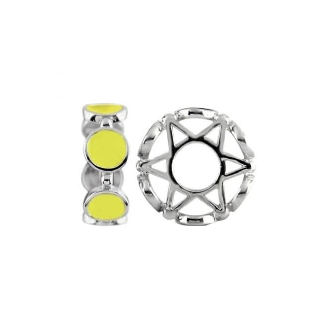 Silver & Yellow Enamel Circle Stacking Wheel Charm S421YEL