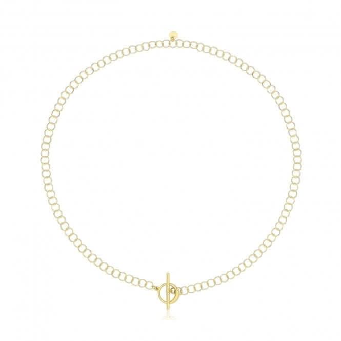 Silver Yellow Gold Plated Circle Link T - Bar Necklace G3400GPAcotis Silver JewelleryTH - G3400GP
