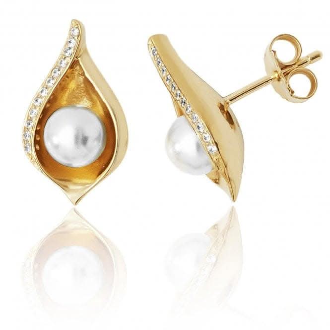 Silver & Co Shell Design Pearl CZ Stud Earrings 925 Silver 18K Gold Plated SEG0061Y