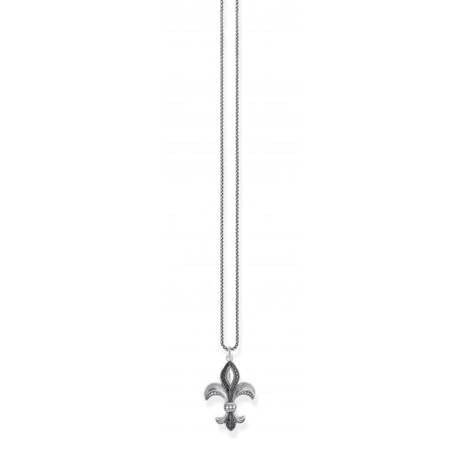 Silver Zirconia Black Fleur-De-Lis Necklace KE2002-643-11-L50V