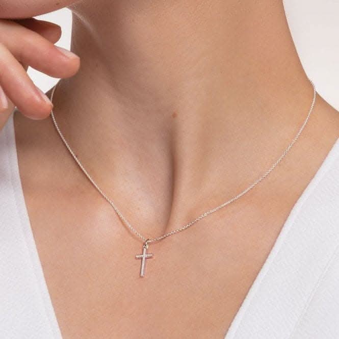 Silver Zirconia Cross Necklace 45cm KE2043-051-14-L45v