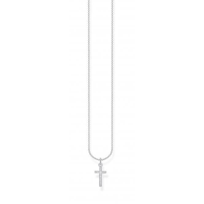Silver Zirconia Cross Necklace 45cm KE2043-051-14-L45v