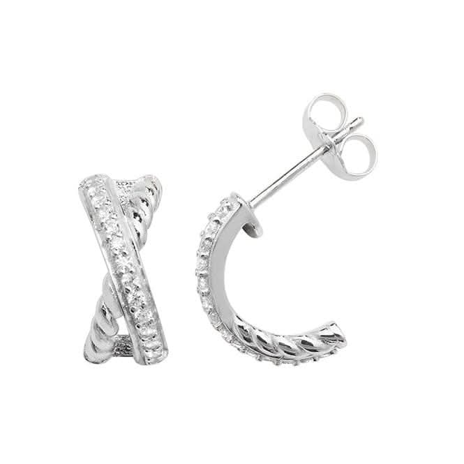 Acotis Silver Stud Earrings Zirconia Crossover G51114