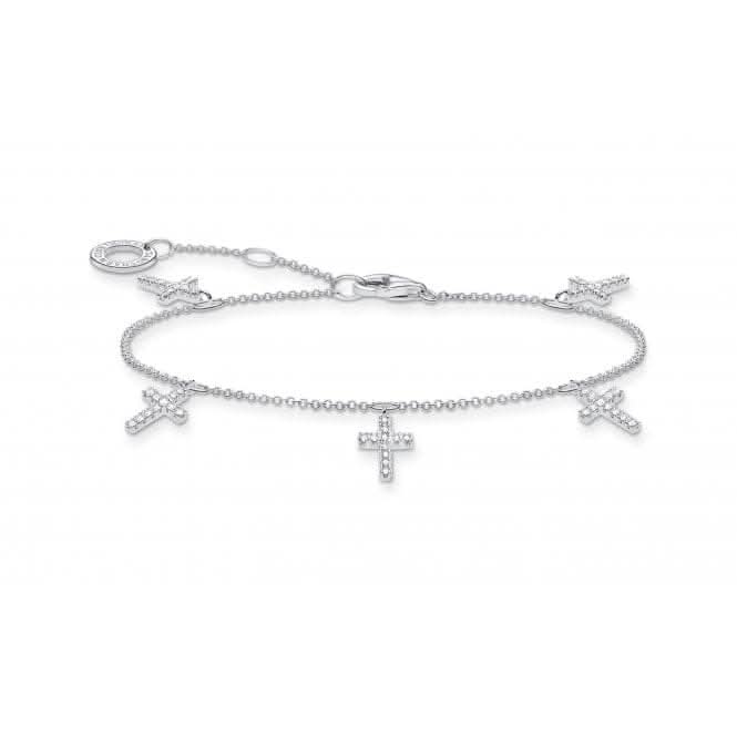 Silver Zirconia Dangling Crosses Bracelet A2004-051-14-L19v