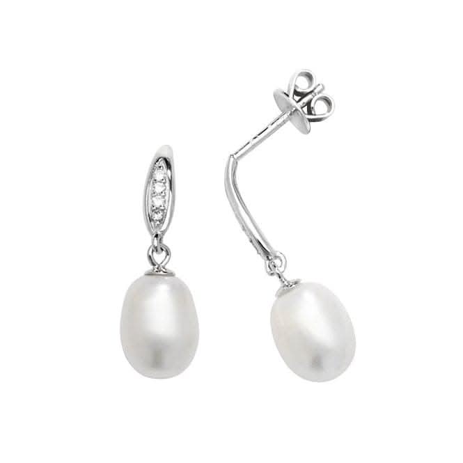 Acotis Silver Drop Earrings with Zirconia & Pearl Accents G51180