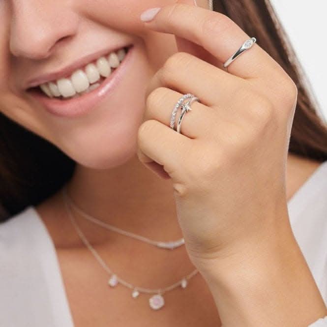 Silver Zirconia Pink And White Stones Ring TR2343-166-7