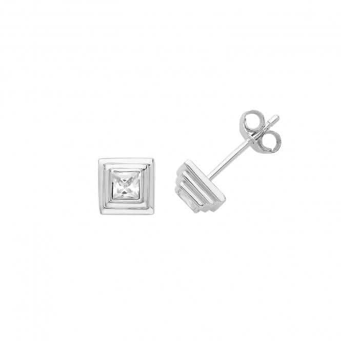 Acotis Silver Stud Earrings Zirconia Square G51230