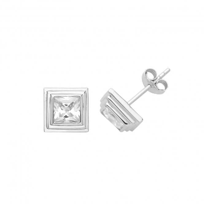 Acotis Silver Stud Earrings Zirconia Square G51232