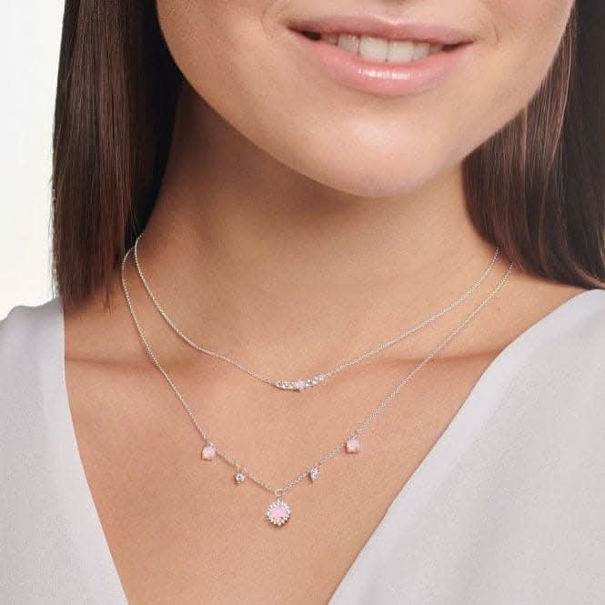 Silver Zirconia Vintage Shimmering Pink Necklace KE2093-166-7-L42V