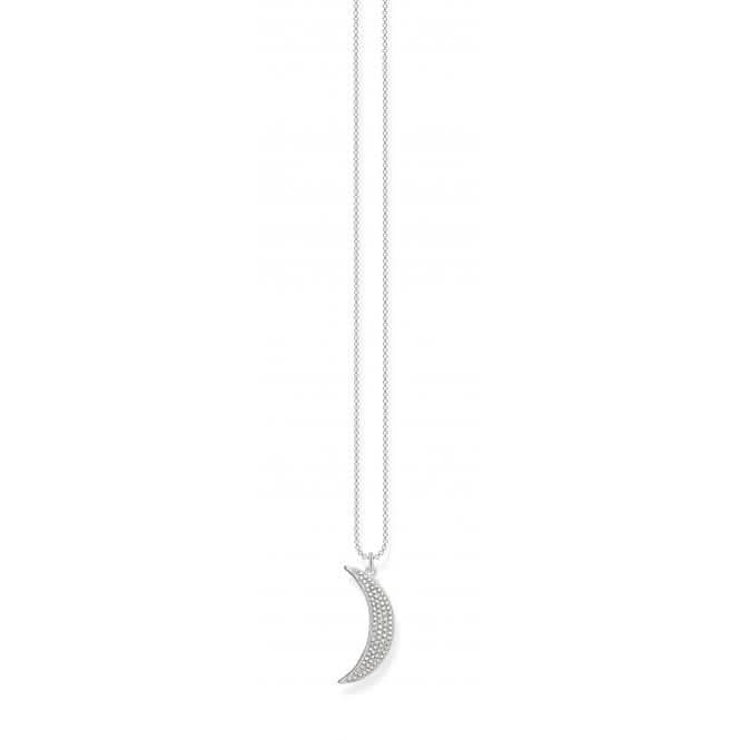 Silver Zirconia White Crescent Moon Necklace KE2005-051-14-L50v