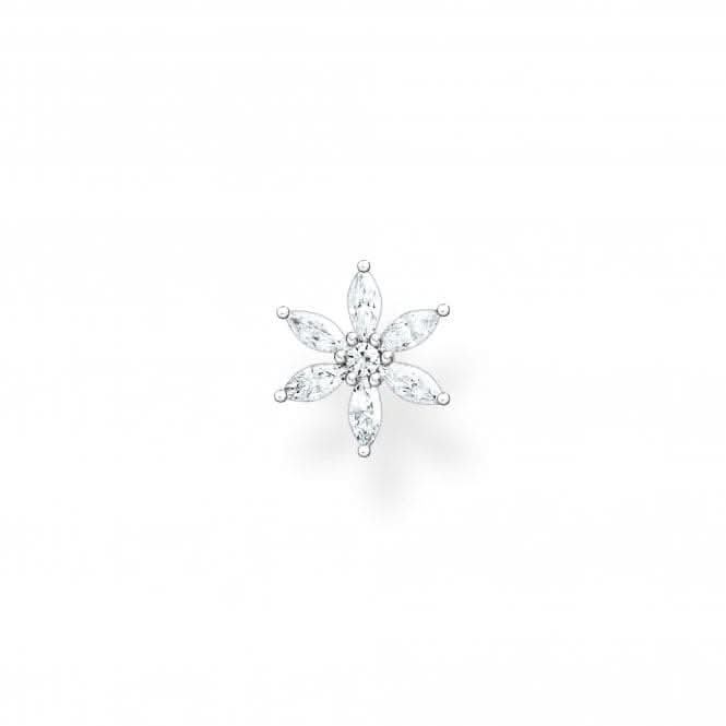Silver Zirconia White Flower Single Ear Stud H2196-051-14