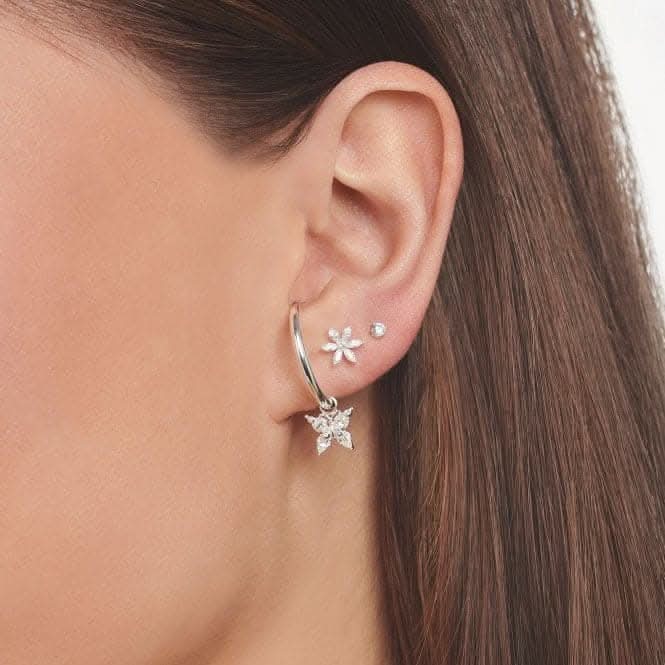 Silver Zirconia White Flower Single Ear Stud H2196-051-14