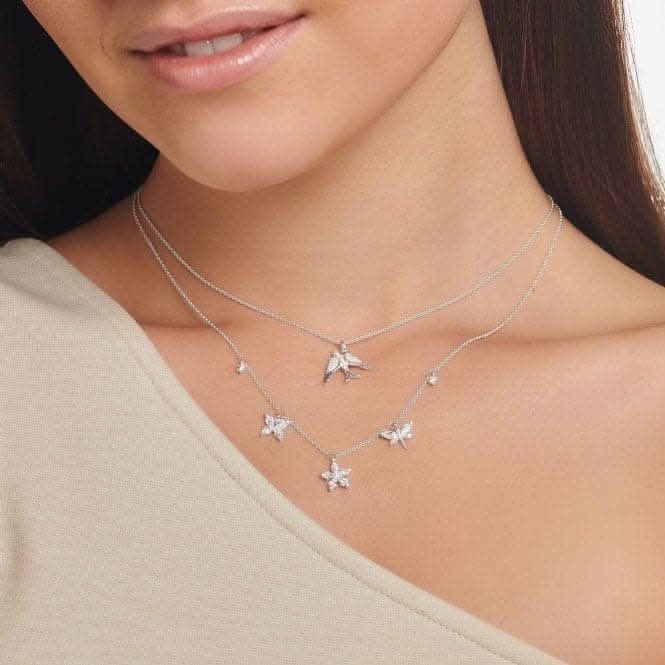 Silver Zirconia White Flowers Necklace KE2100-051-14-L45V