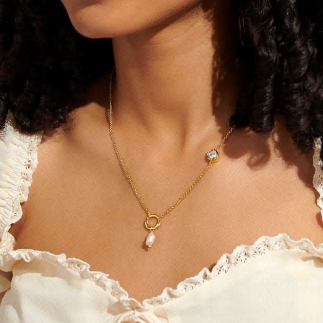 Solaria Baroque Pearl Gold Plated Zirconia 46cm + 5cm Necklace 7160