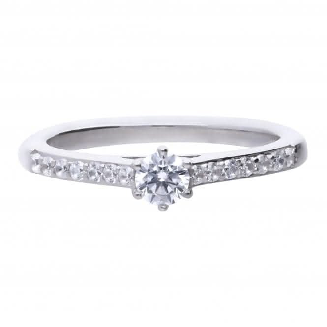 Solitaire Cubic Zirconia Pave Shoulders Ring R3754