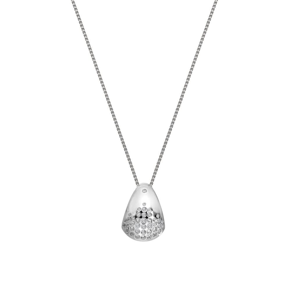 Elegant sterling silver pendant adorned with sparkling white topaz, showcasing a smooth teardrop design, perfect for sophisticated occasions.