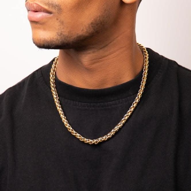 Stainless Steel Two Tone Spiga Link Necklace N4584