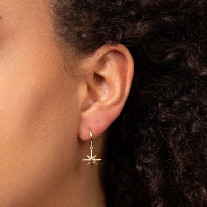 Starburst Charm 9ct Yellow Gold Hoop Earrings GE1005