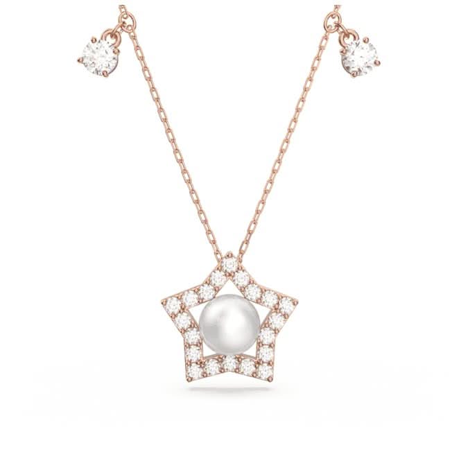 Stella Crystal Pearls Star White Rose Gold-tone Plated Necklace 5645382