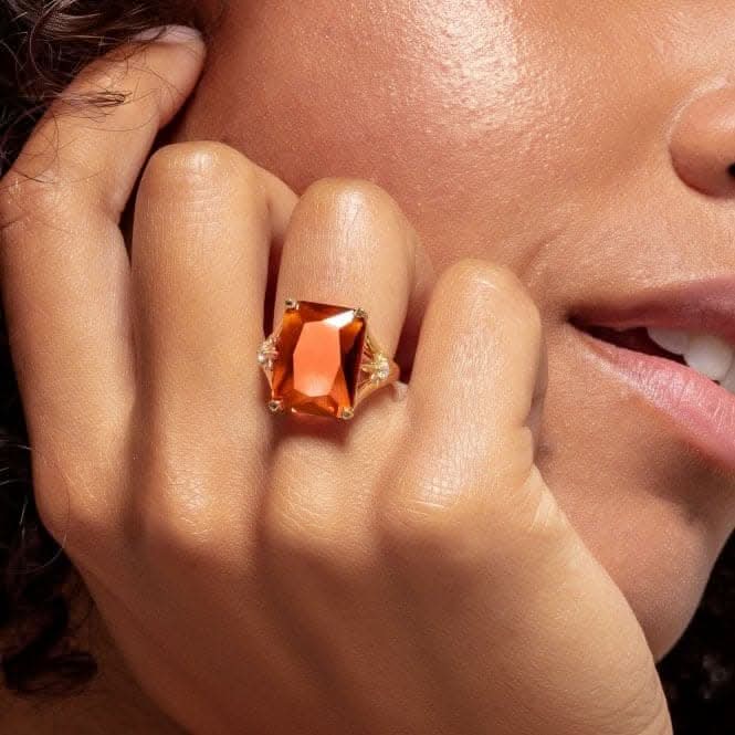 Sterling Gold Plated Orange Stone Star Cocktail Ring TR2261-971-8
