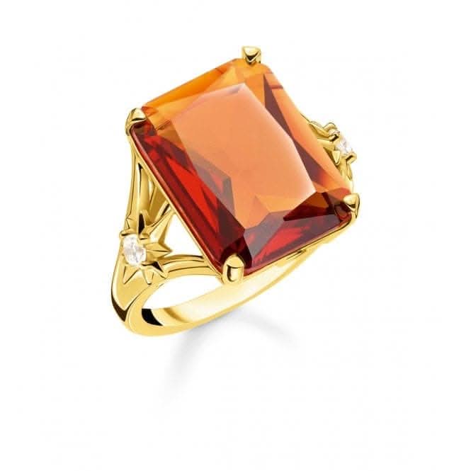 Sterling Gold Plated Orange Stone Star Cocktail Ring TR2261-971-8