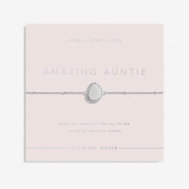 Sterling Silver Amazing Auntie Pebble Pave 16cm + 3cm Bracelet JJS0004