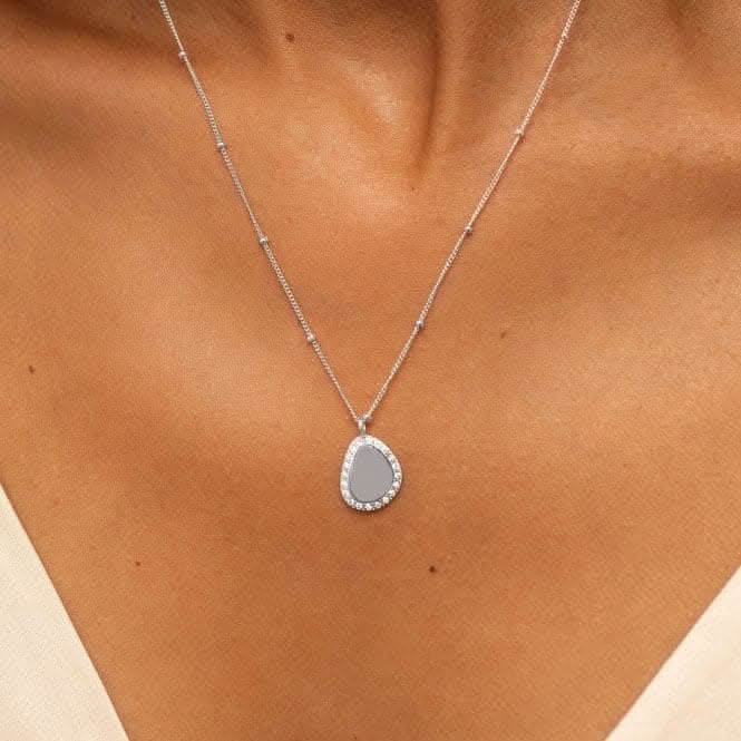 Sterling Silver Amazing Auntie Pebble Pave 46cm + 5cm Necklace JJS0016
