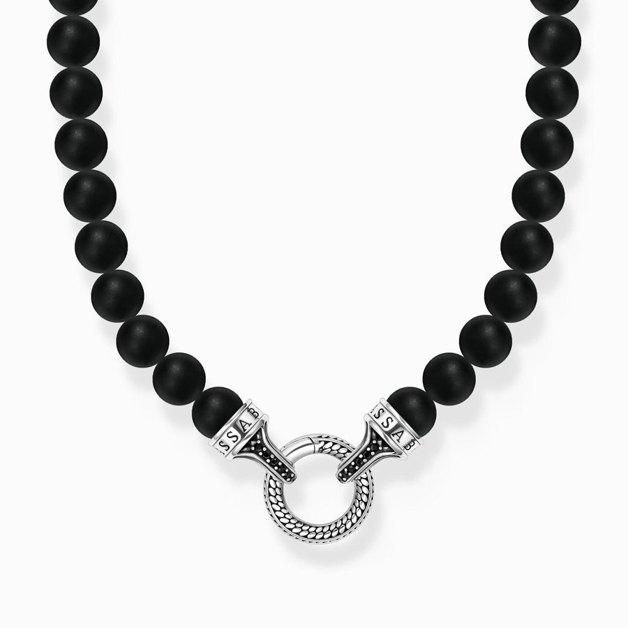 Sterling Silver Black Obsidian Beaded Necklace KE2323-705-11