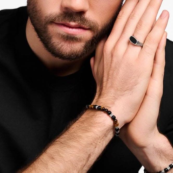 Sterling Silver Black Onyx And Tiger's Eye Bracelet A2087-507-7