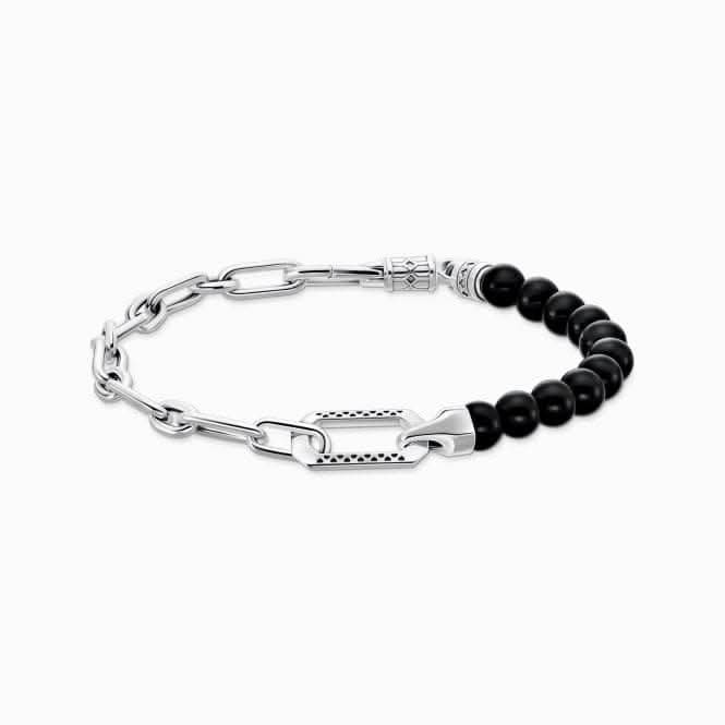 Thomas Sabo Sterling Silver Black Onyx Beads And Chain Bracelet
