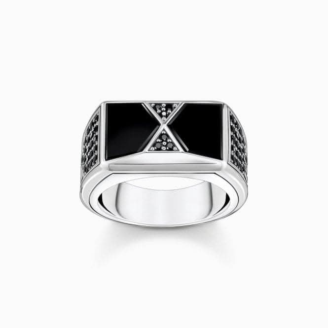 Sterling Silver Black Onyx with Black Stones Ring TR2430-508-11