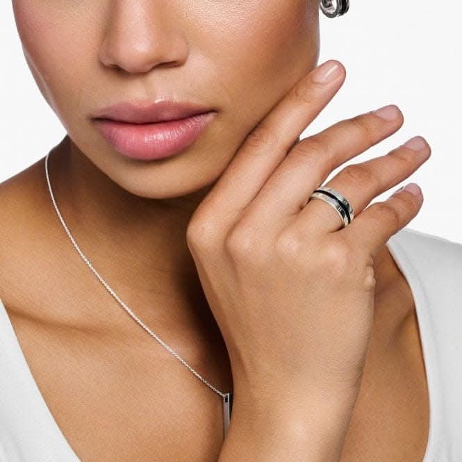 Sterling Silver Black Pavé Stones Ring TR2361-643-11