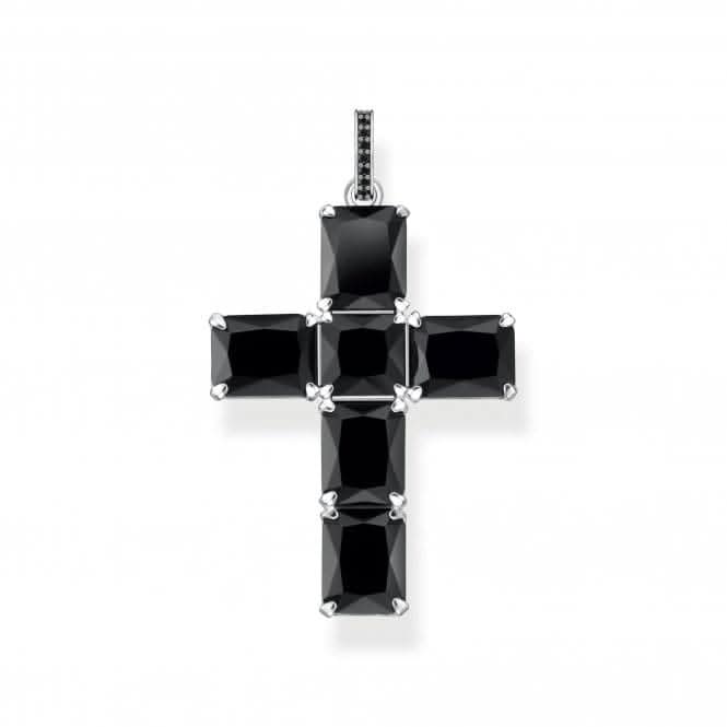 Sterling Silver Black Stones Cross Pendant PE922-641-11