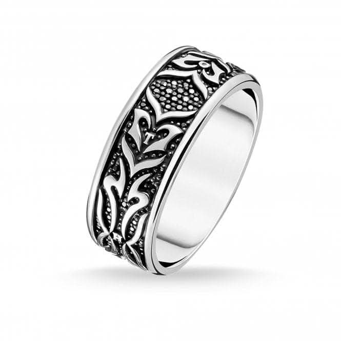 Sterling Silver Black Tiger Pattern Ring TR2291-643-11