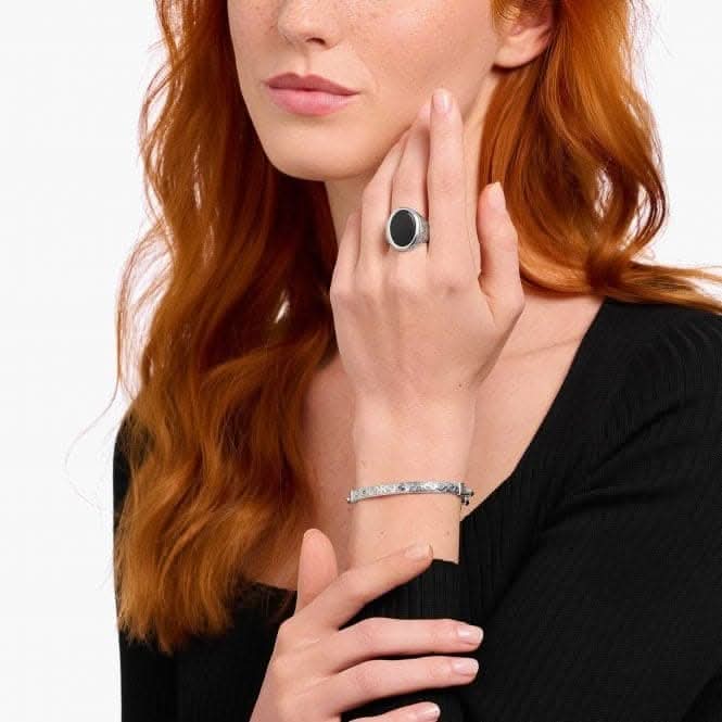 Sterling Silver Blackened Zirconia Patterned Bracelet A2146-643-21