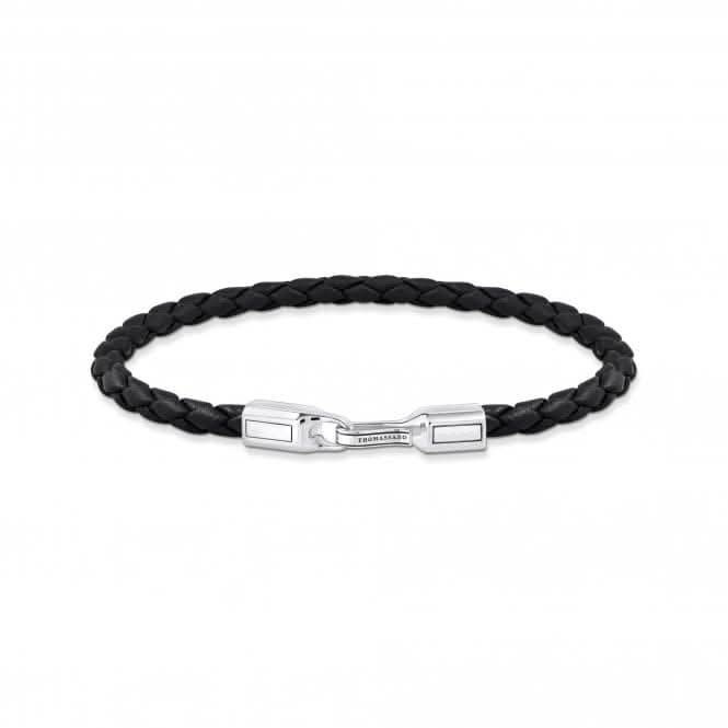 Sterling Silver Braided Black Leather Bracelet A2147-682-11