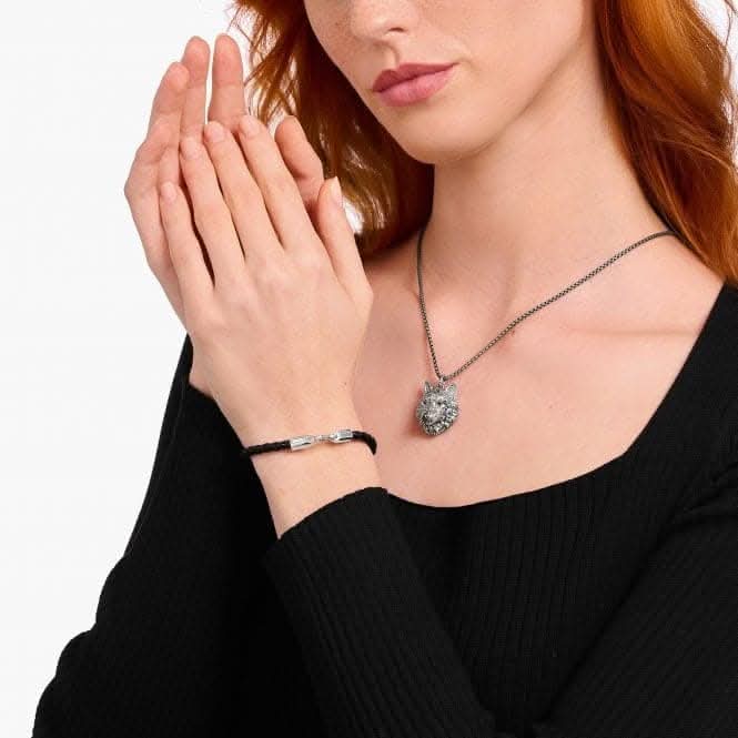 Sterling Silver Braided Black Leather Bracelet A2147-682-11