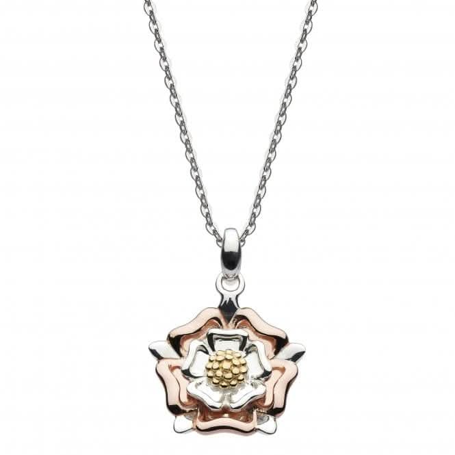 Sterling Silver Briar Tudor Rose with Gold Rose Gold Plate Pendant 9320GRG
